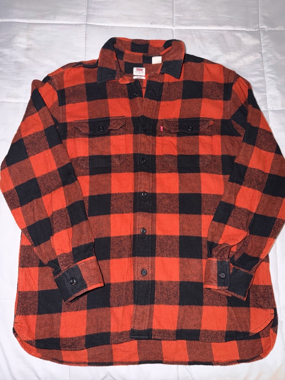 Levi’s Men's Orange & Black Buffalo Plaid Soft Flannel Shirt - Large